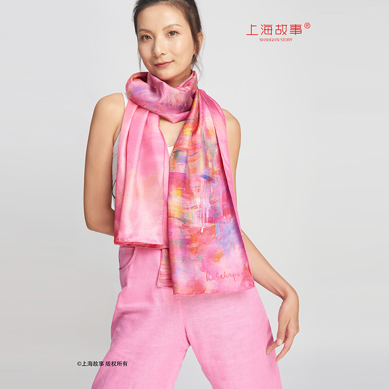 新上海滩 真丝双面印花披肩